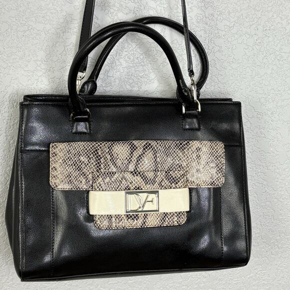 DVF Diane Von Furstenberg Leather EVA Tote Bag Snake Embossed Roccia Black - Picture 1 of 15